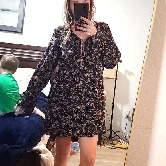 Shein Floral Print Long-sleeved Flowy Mini Dress NWOT - Picture 1 of 5